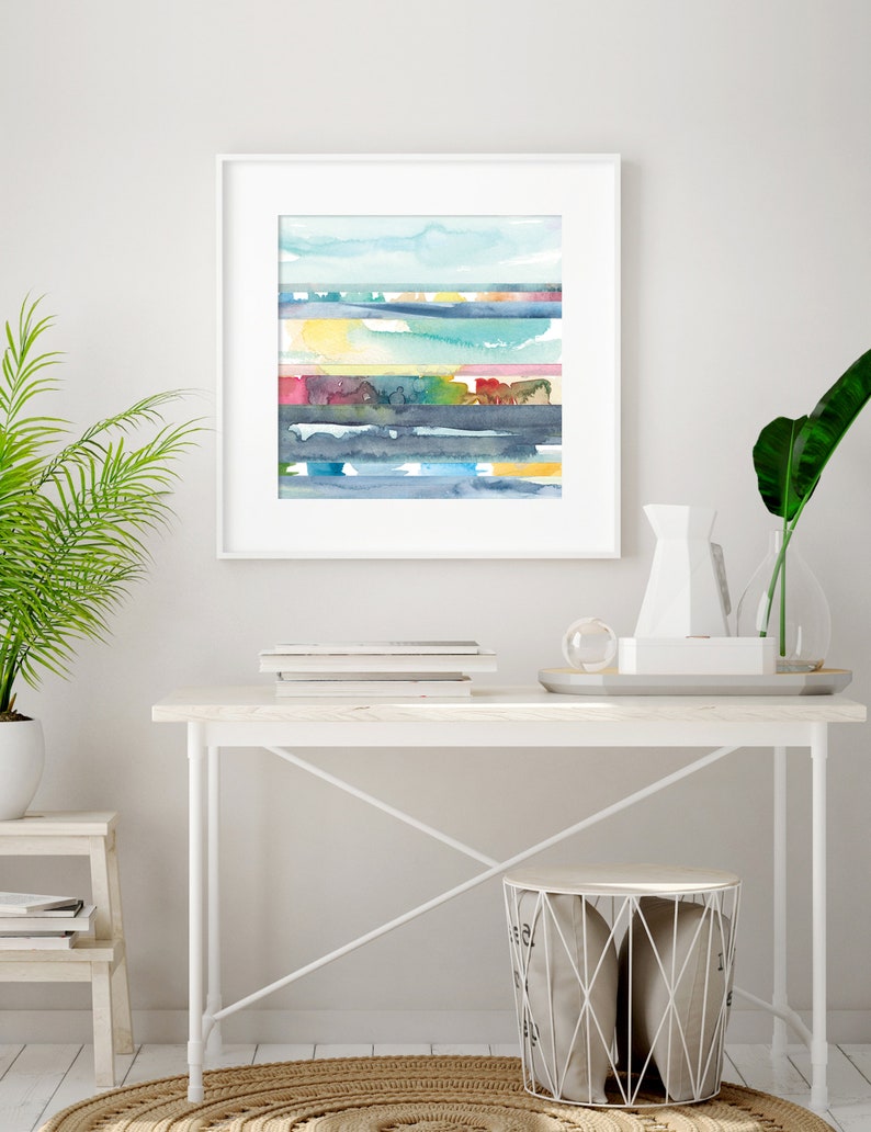 Colorful Abstract Watercolor Ocean Print / Small Art Prints / | Etsy