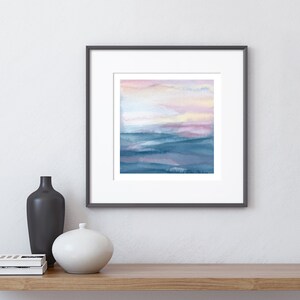 Abstract Ocean Watercolor Print / Minimalist Coastal Wall Art / Beach Prints / Seascape Ocean Painting / Square Abstract Watercolor Painting image 7