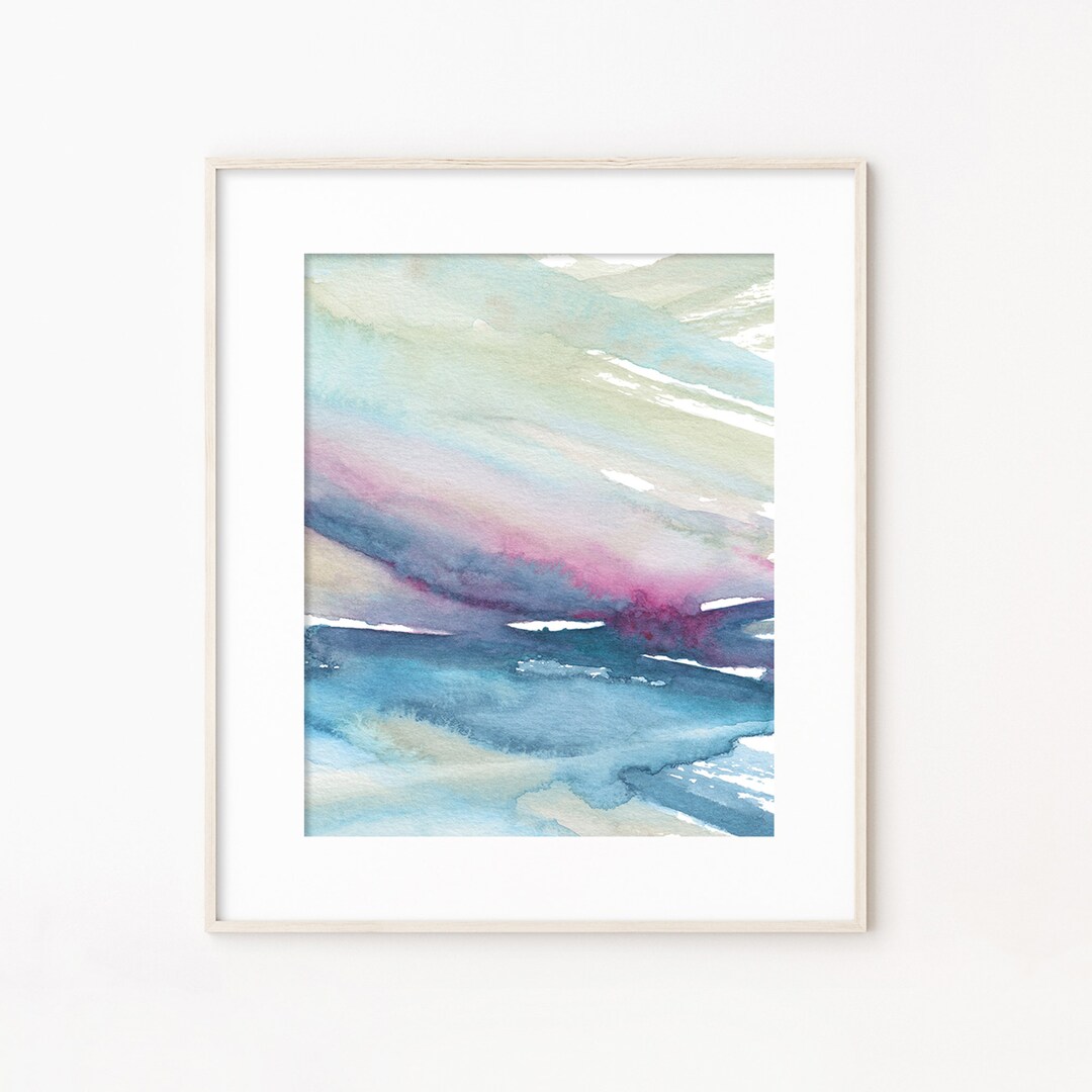 Teal Ocean Wall Art / Abstract Watercolor Print / Coastal Wall Etsy
