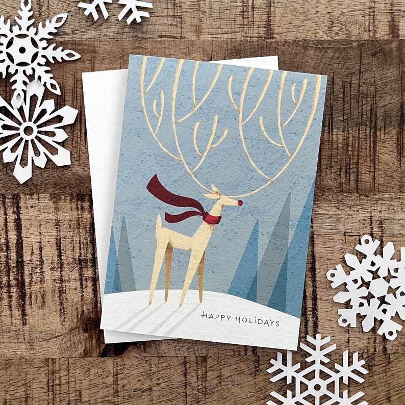 Happy Holidays Card / Reindeer Christmas Card / Nature Holiday Etsy