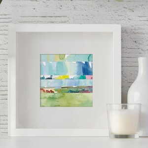 Abstract Watercolor Landscape Print / Colorful Coastal Wall Art / Large Nature Prints / Small Wall Art / Square Blue Green Mini Painting image 8