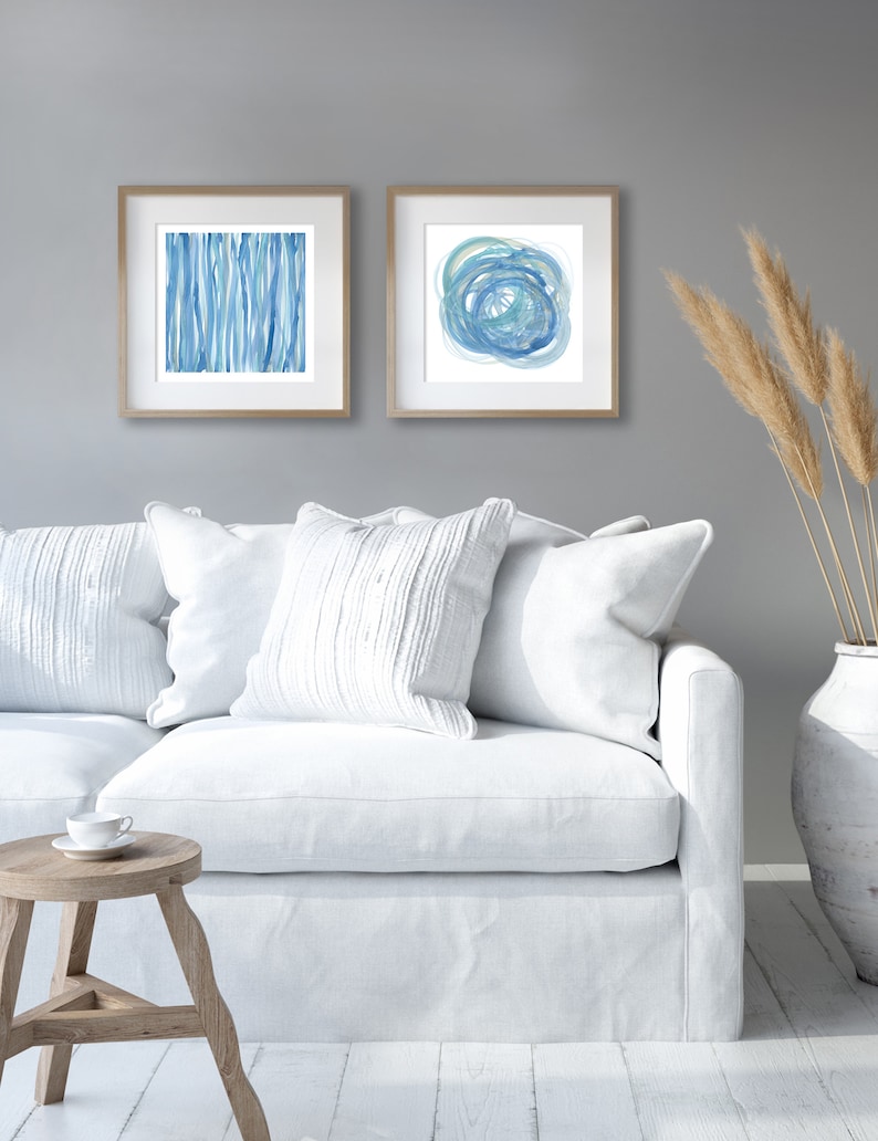 Blue Coastal Wall Art Set of 2 / Abstract Ocean Prints / Beach Etsy