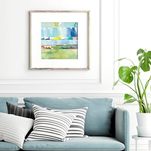 Abstract Watercolor Landscape Print / Colorful Coastal Wall Art / Large Nature Prints / Small Wall Art / Square Blue Green Mini Painting image 7