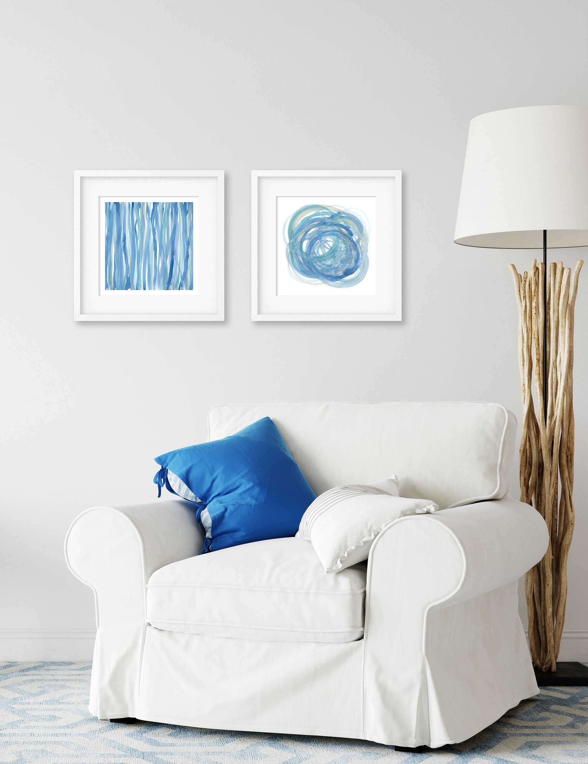 Blue Coastal Wall Art Set of 2 / Abstract Ocean Prints / Beach Etsy