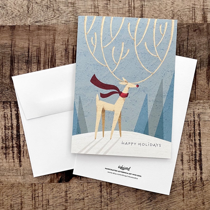 Happy Holidays Card / Reindeer Christmas Card / Nature Holiday Etsy