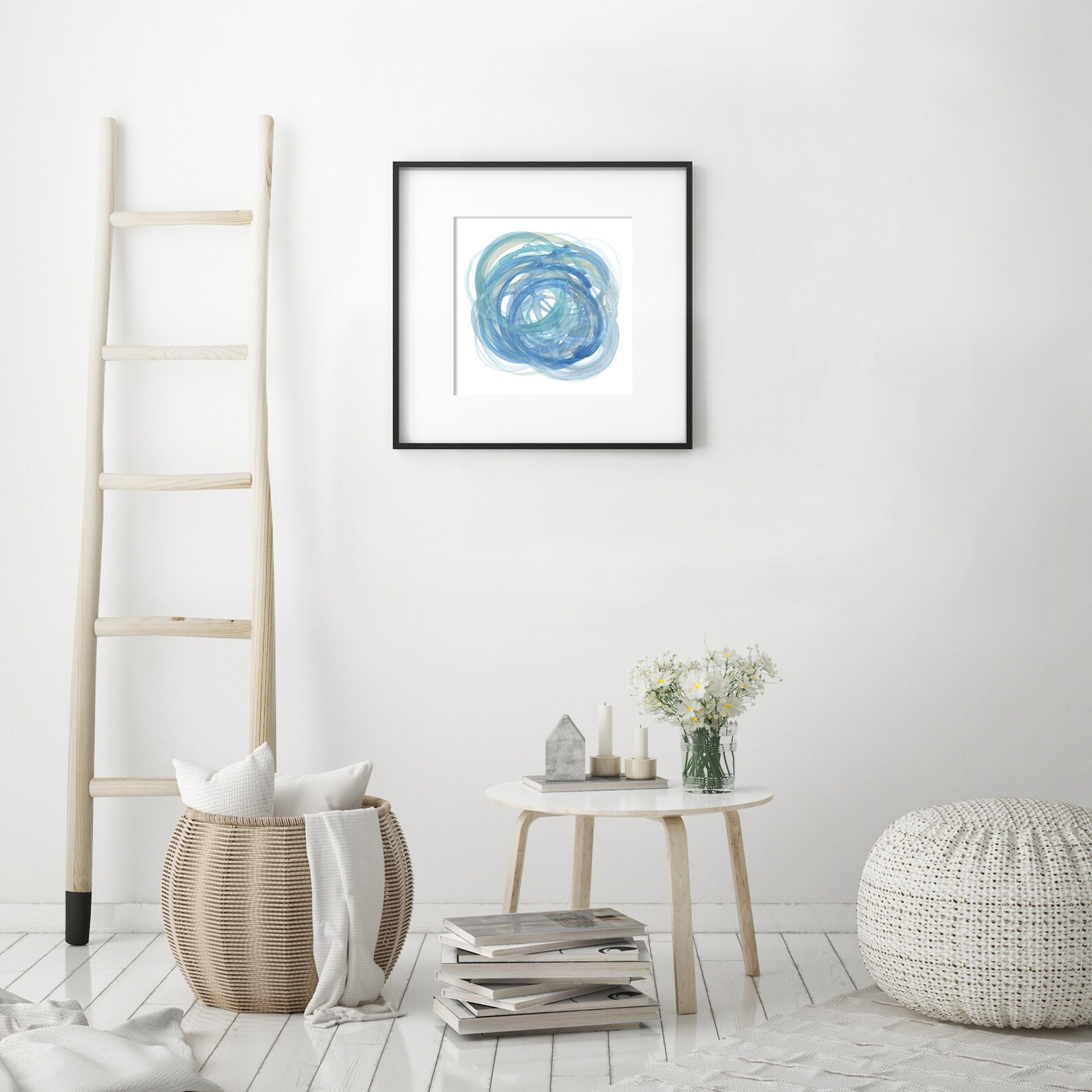 Blue Circle Art / Abstract Watercolor Coastal Wall Art / Beach | Etsy