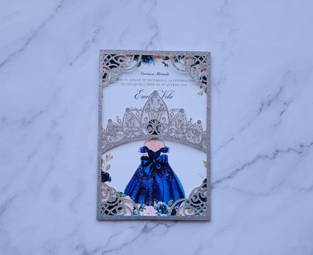 Silver Glitter Crown Laser Cut Invitations Cards Invitation Quinceanera