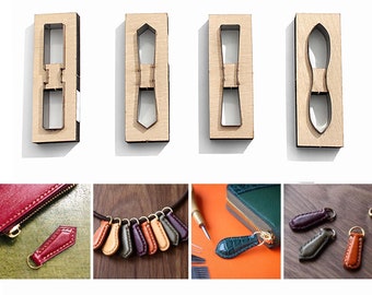 Peut inclure: Huit poinçons en bois pour la fabrication d'articles en cuir. Les poinçons ont différentes formes pour créer divers motifs. Les poinçons sont disposés en deux rangées de quatre. L'image montre également des exemples d'articles en cuir finis fabriqués avec les poinçons.