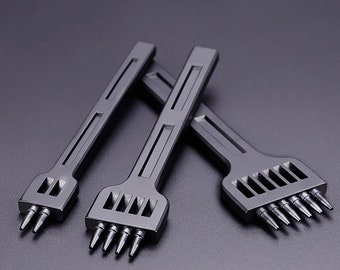 3-Piece Leather Stitching Prong Punch Tool Set - 4/5/6mm Steel Prong Row Round Hole Punch for Lacing & Leather Craft