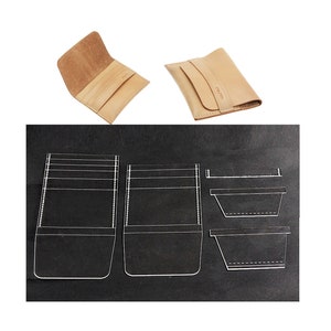 Carteira, porta-cartões, modelo de padrão artesanal de couro, armazenamento de bolso para moedas, material acrílico de alta qualidade, corte de precisão, ferramenta transparente durável