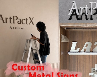 Metalen bord op maat | Bedrijfslogo bord van roestvrij staal | 3D kantoormuurletters | Geborstelde en spiegelende afwerking | Receptiebord | Bewegwijzering op maat