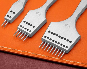 Full Set leather Craft-3/3.38/3.85/4mm Spacing hole Stitch PunchLeather Craft Round Hole Iron Chisel Steel Stitching Punch Tools Diy