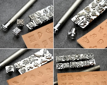 12pcs/Set Stempelgereedschap met lederen hamer, 4 soorten lederen stempels reliëf, pons lederen werkgereedschap, art stempel set