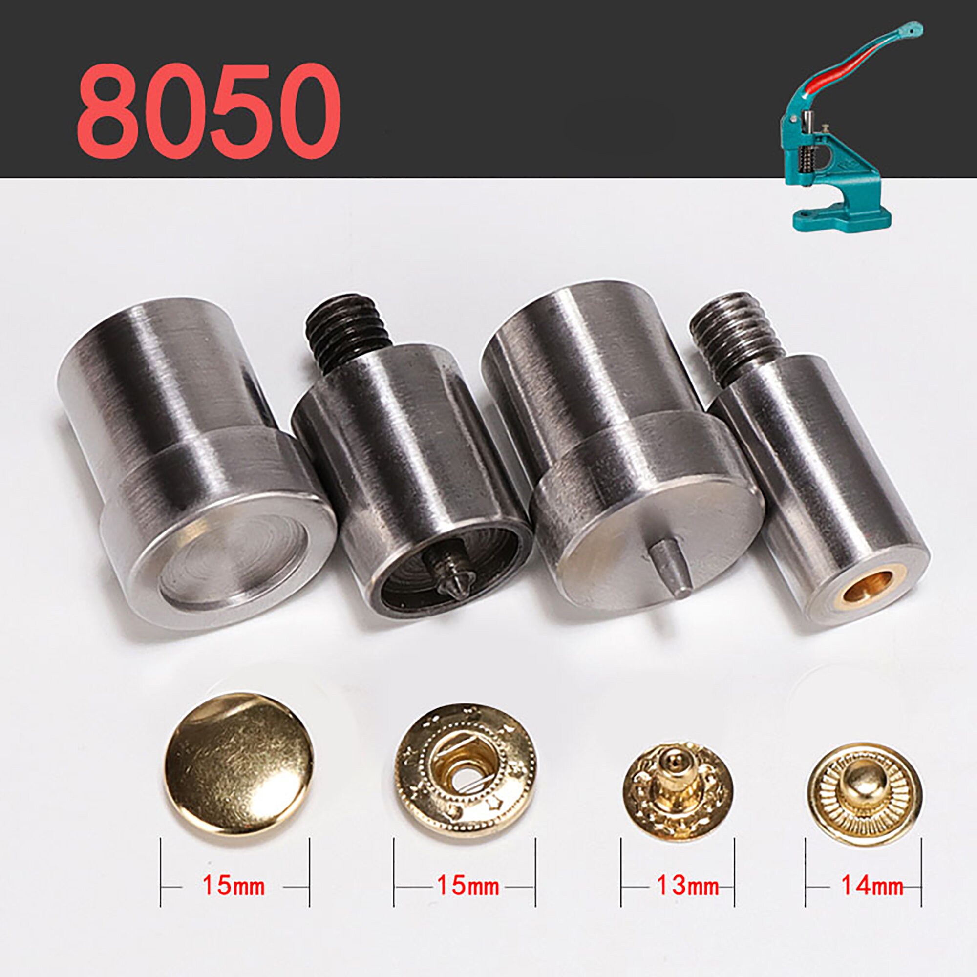 4-Piece Snap Button Die Mould Set - Stainless Steel, For 831 Buttons, Snap Press Machine Replacement