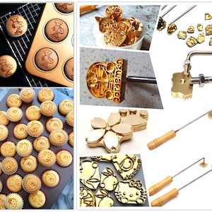 Puede incluir: Un conjunto de adornos para cupcakes de metal dorado con varios personajes de dibujos animados. Los adornos están unidos a mangos de madera y se pueden usar para crear cupcakes personalizados.