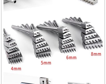 Full Set Leather Craft Stitch Punch Tool 4/5/6/8mm Spacing Hole Punch 5 Prong Stitching Punch Round Holes Leather Chisel DIY Leatherworking