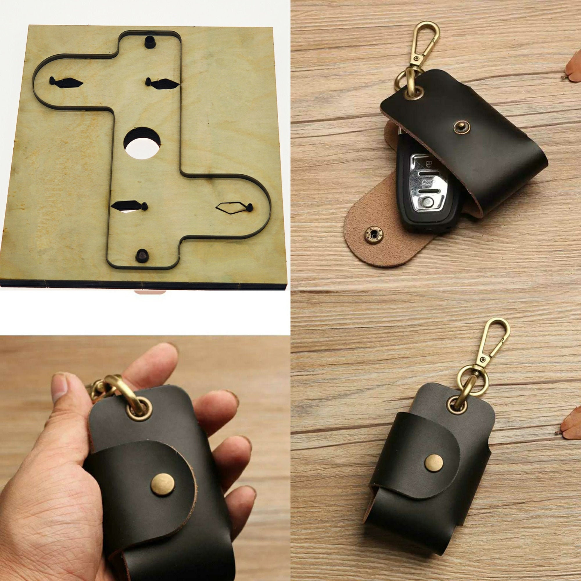 3D Design 7105-0111 Universal Black Leather Key Case (w/ Blue Stitching) - Type A