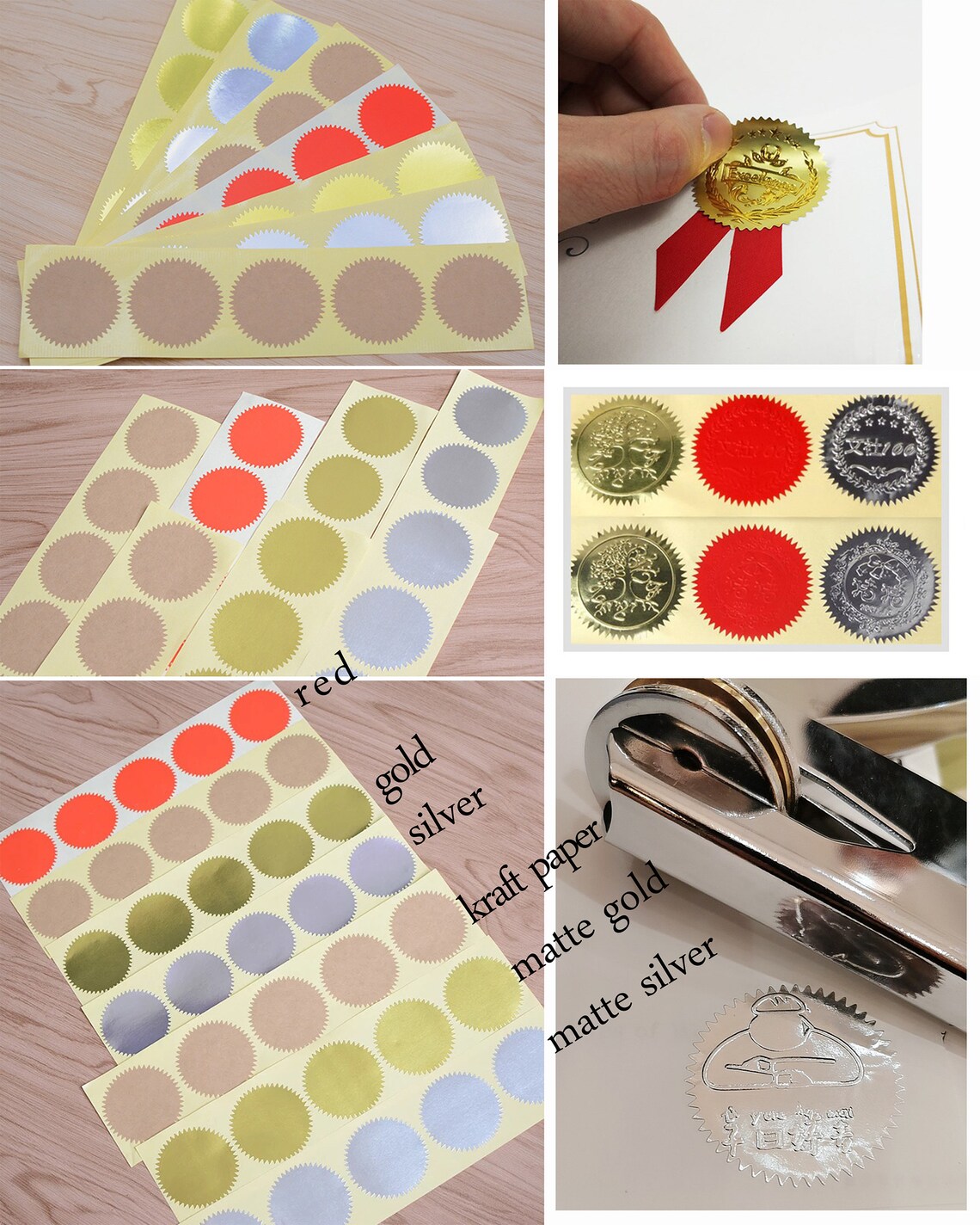 Embosser Sticker Shape 100pcs 45mm/50mm Red Silver Golden Kraft Paper Color Optional Gear ...