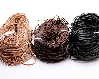 1mm Zwart/bruin/primaire kleur/koffie Cowhide Flat Rope, DIY Wallet Lederen Materiaal Koord, Leder touw handgemaakte toplaag koeienhuid geweven riem