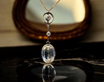 Elegant Edwardian Aquamarine & Diamond Pendant
