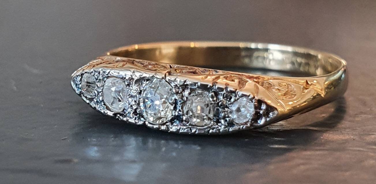 Antique 5 Stone Old Rough Cut Diamond Eternity Ring Set In | Etsy