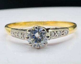 Vintage 18Ct & Platinum 0.33Ct Diamond Solitaire Size UK U 1/2 US 10.8