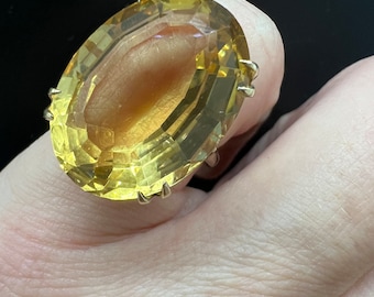 Large 9Ct Gold Mid Century Citrine Cocktail Ring Size N