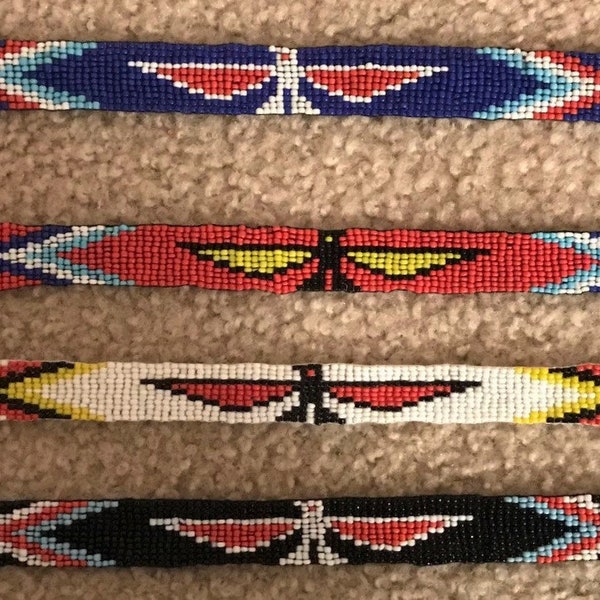 Native American style Beaded Hat Band/Headband with Leather Ties. THUNDERBIRD Design