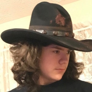 Custom Hand Distressed OLD WEST Styled Wool Felt HAT, 2 in Stock - Size Small & Size Medium. Free Shipping.
