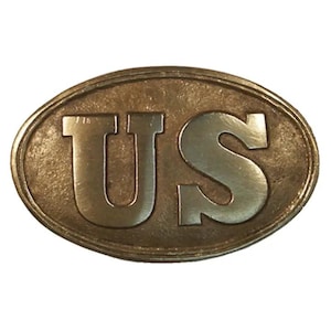 Solid Antique finish Brass REPRODUCTION Early Civil War Era US Belt Buckle with loop to fit modern belt.