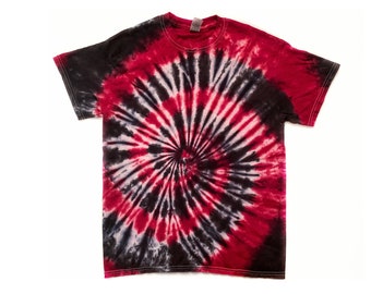 red white and black tie dye shirt