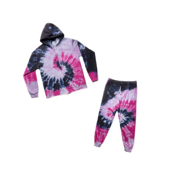 パンクピンクのタイダイジッパーパーカースウェットスーツ