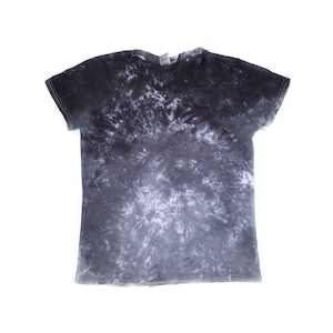 May include: A grey tie-dye t-shirt with a V-neck.