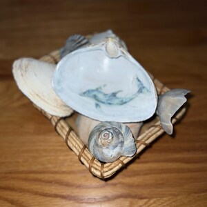 Dolphin Decopauge NJ Clam Shell, Seashell Ring Dish, Large NJ Clam Shell with Decopauge  Tricket Dish, Shell Decor, Seashell Art