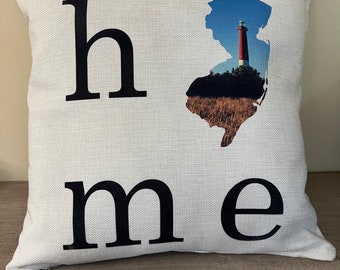 New Jersey “home” Throw Pillow With The LBI Lighthouse, NJ Home Decor, NJ Beach House
