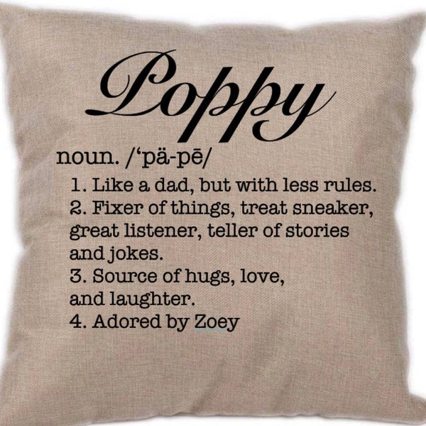 Poppy definition throw pillow - personalized 16” pillow - Father’s Day gift for grandpa, gift for poppy, throw pillow cover, definition gift