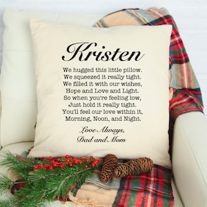 Hugged This Pillow Personalized Gift from Parents l, We Hugged This Pillow, Unique Gift from Mom & Dad, Holiday Gift for Child, Missing You