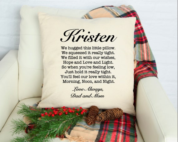 Hugged This Pillow Personalized Gift from Parents l, We Hugged This Pillow, Unique Gift from Mom & Dad, Holiday Gift for Child, Missing You