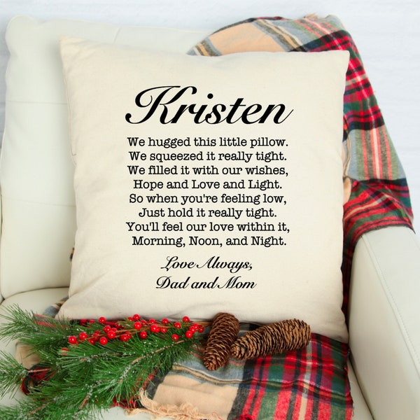 Hugged This Pillow Personalized Gift from Parents l, We Hugged This Pillow, Unique Gift from Mom & Dad, Holiday Gift for Child, Missing You