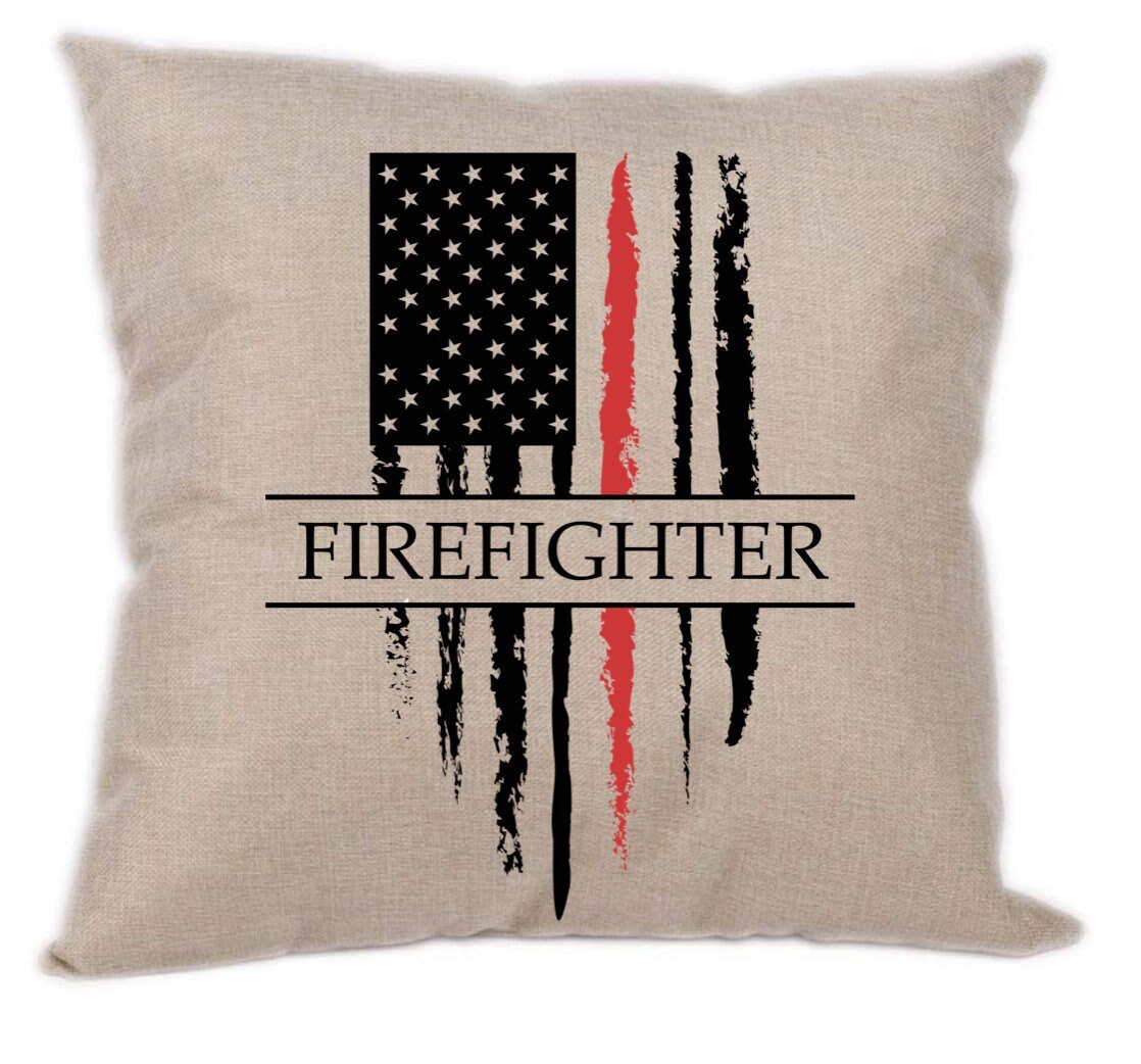 Personalized Firefighter Throw Pillow, Red Line Flag, Personalized ...