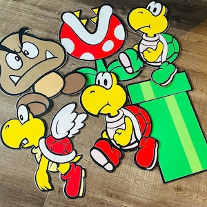 12|15 inches Mario Characters, Goombas and Koopas Backdrop Decorations, Mario Wall Decorations, Piranha Plant and Green Planter