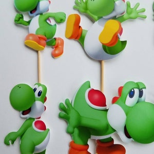 Yoshi Cupcake Toppers, Mario Brothers Party Decorations (Set of 24) image 2