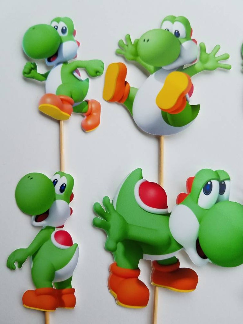 Yoshi Cupcake Toppers, Mario Brothers Party Decorations (Set of 24) image 2