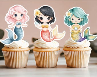Mermaid Cupcake Toppers, Under the Sea Party Decoration
