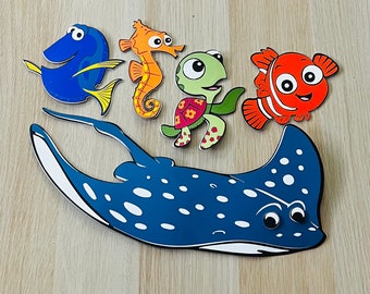 Under the Sea Cardstock Cutouts, Stingray, Fish, Turtle Decorations