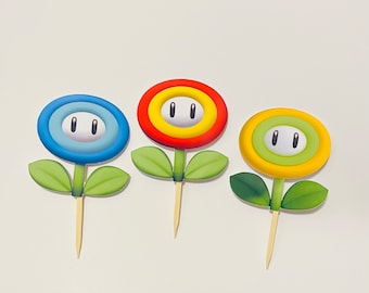 Mario Flower Cupcake Toppers, Fire & Ice Theme