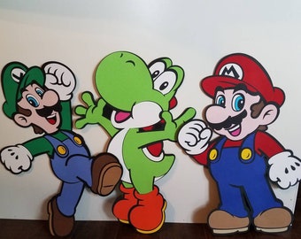 12-15 Super Mario Bros Standee, Mario and Luigi Die Cuts, Yoshi Die Cuts, Mario Photo Props, Mario Bros Theme Party Decor, Mario Centerpiece