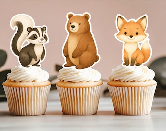 Woodland Animal Cupcake Toppers, Owl, Raccoon, Squirrel, Deer