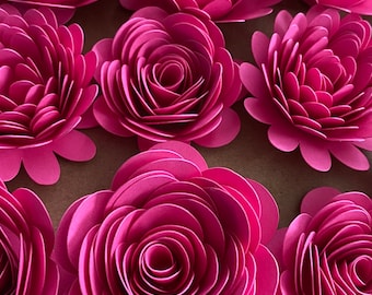 Set of Dark Pink Loose Paper Flowers, Pink Rolled Flowers