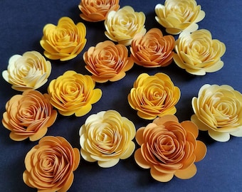 Set of 12 Yellow Rolled Paper Flowers, Quilled Flowers, Table Decor,